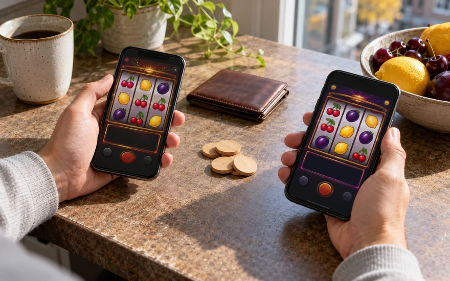$5 minimum deposit casino canada: casino phones compared beside blank budget tokens and wallet