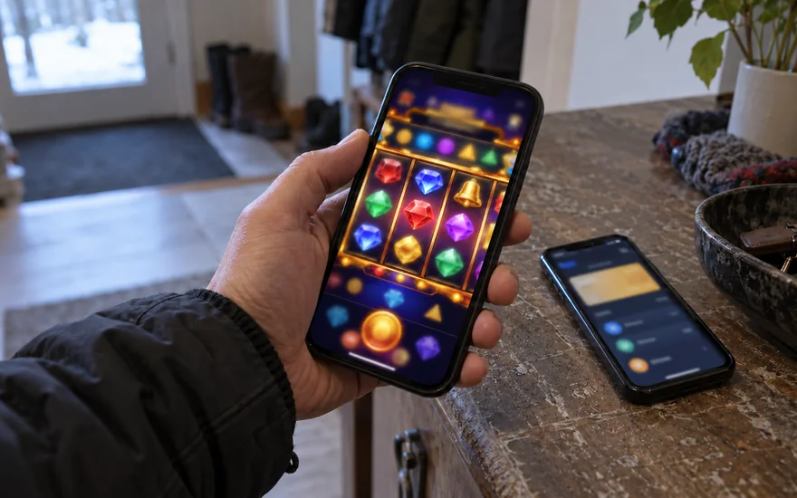 Casino Bitcoin deposit comparison on two blurred phone screens