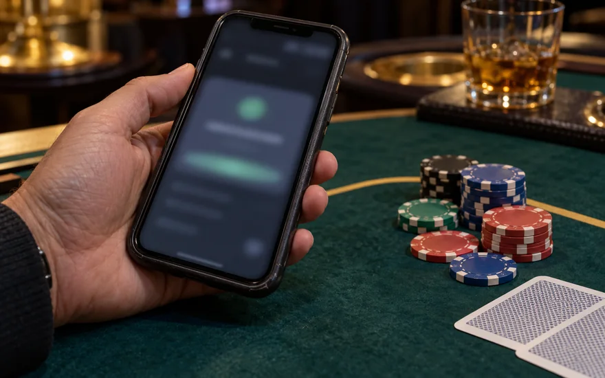 Bitcoin casino withdrawal record beside a phone and casino chips