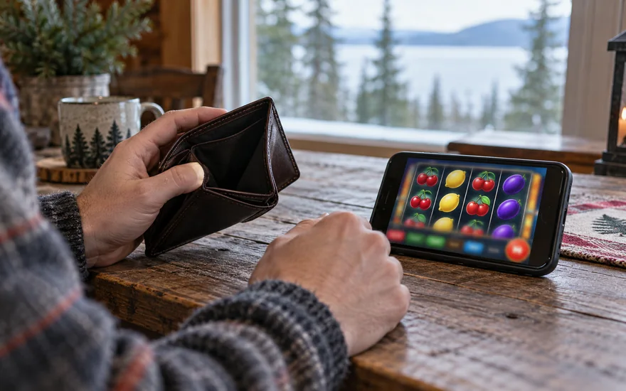 Playojo no deposit bonus codes: open empty wallet beside generic fruit-slot phone