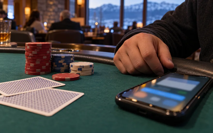 Adult comparing a casino withdrawal screen and a wallet phone beside chips in a Canadian apartment