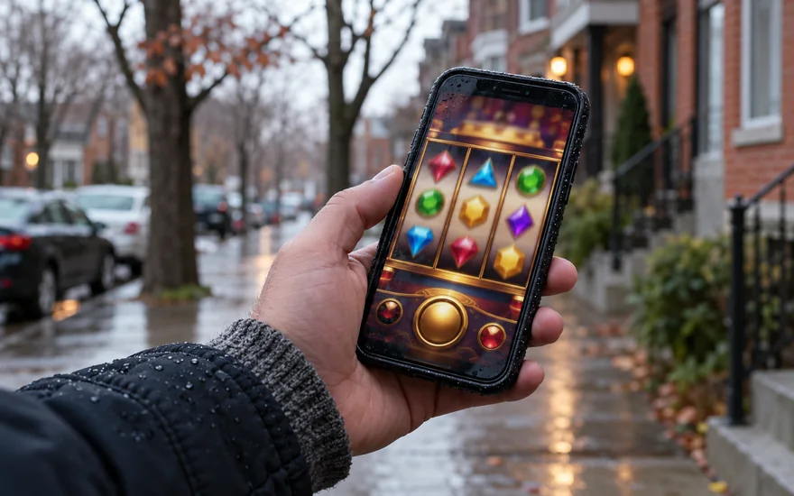 Crypto casino apps compared on two phones beside casino chips