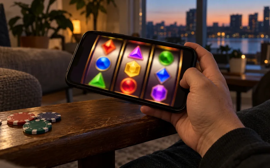 Best crypto slots comparison with unbranded reel phones beside playing cards in a Canadian living room
