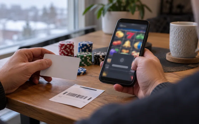 Card and casino phone with a blurred authentication pane