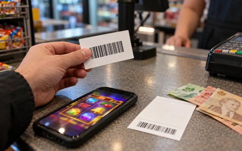 Prepaid voucher and casino phone at a payment counter