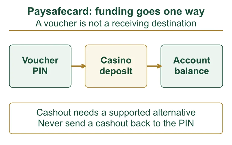 Paysafecard deposit route from prepaid PIN to casino balance with no voucher cashout