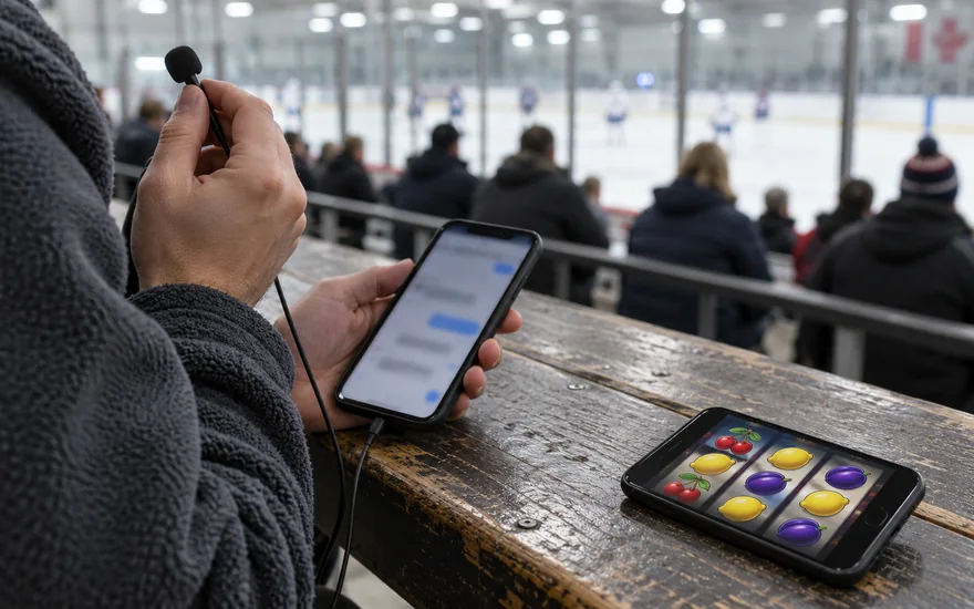 Playojo support: chat phone, wired microphone and second fruit-slot phone at hockey arena