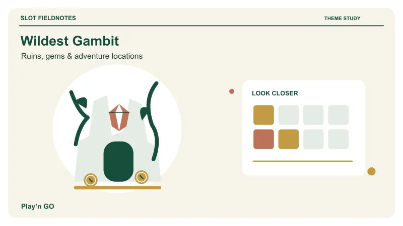 Wildest Gambit: Vine-framed ruins with a faceted treasure gem